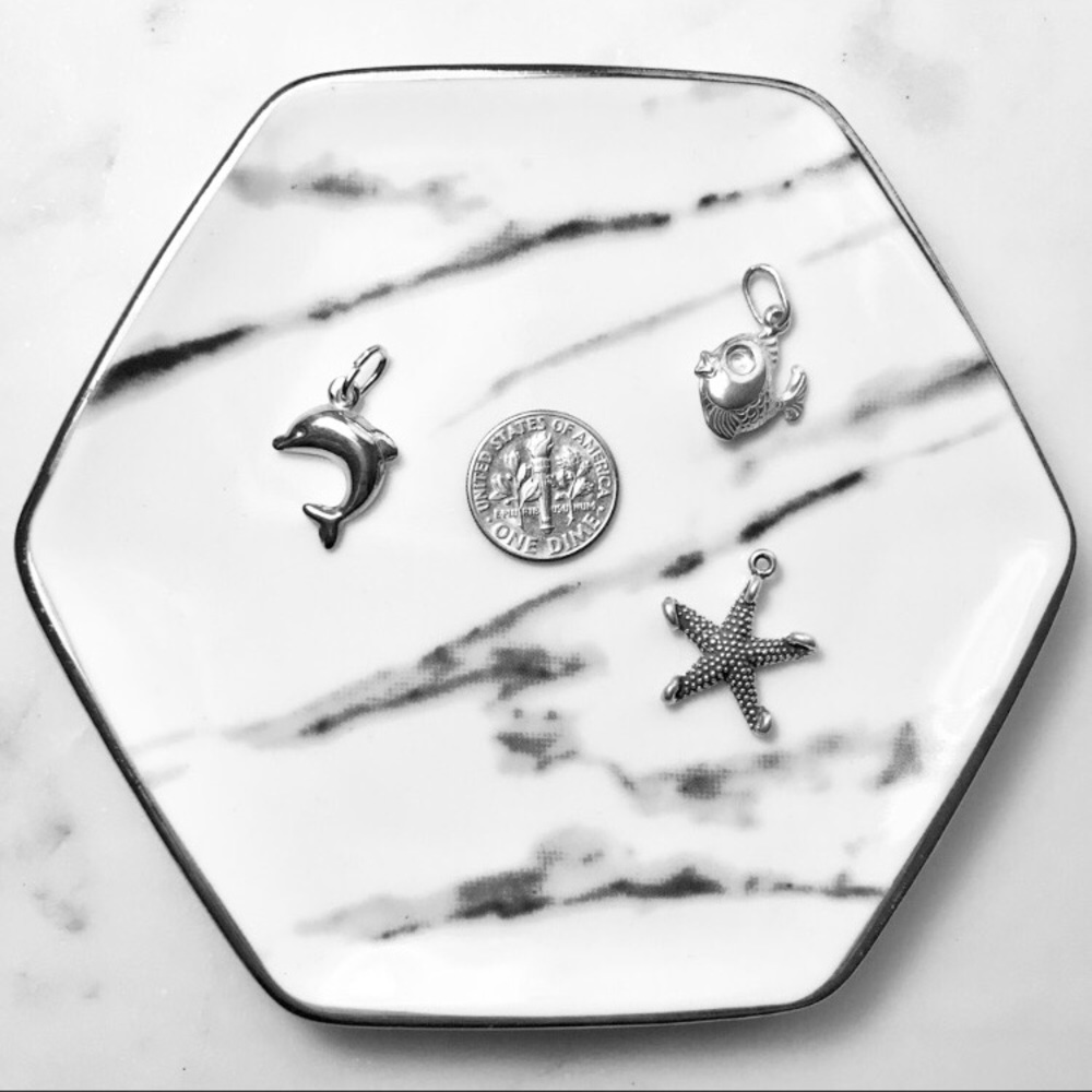 Starfish Dolphin Fish Sterling Silver 3 Charms - Picture 2 of 2